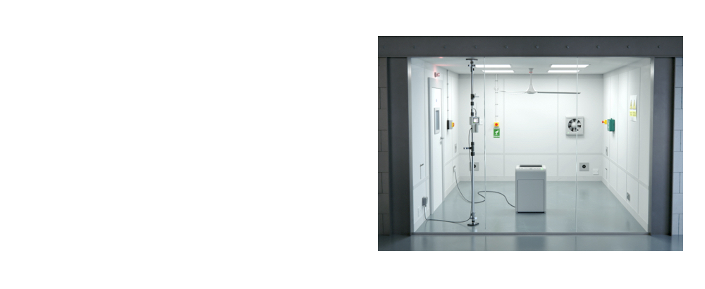 Dyson purifier inside Dyson test chamber with nine sensors