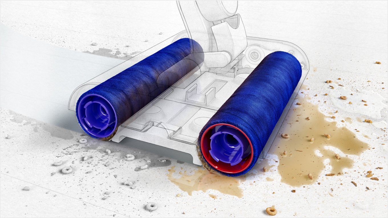 高密度超細纖維滾筒正在清除硬質地板上的寵物爪印