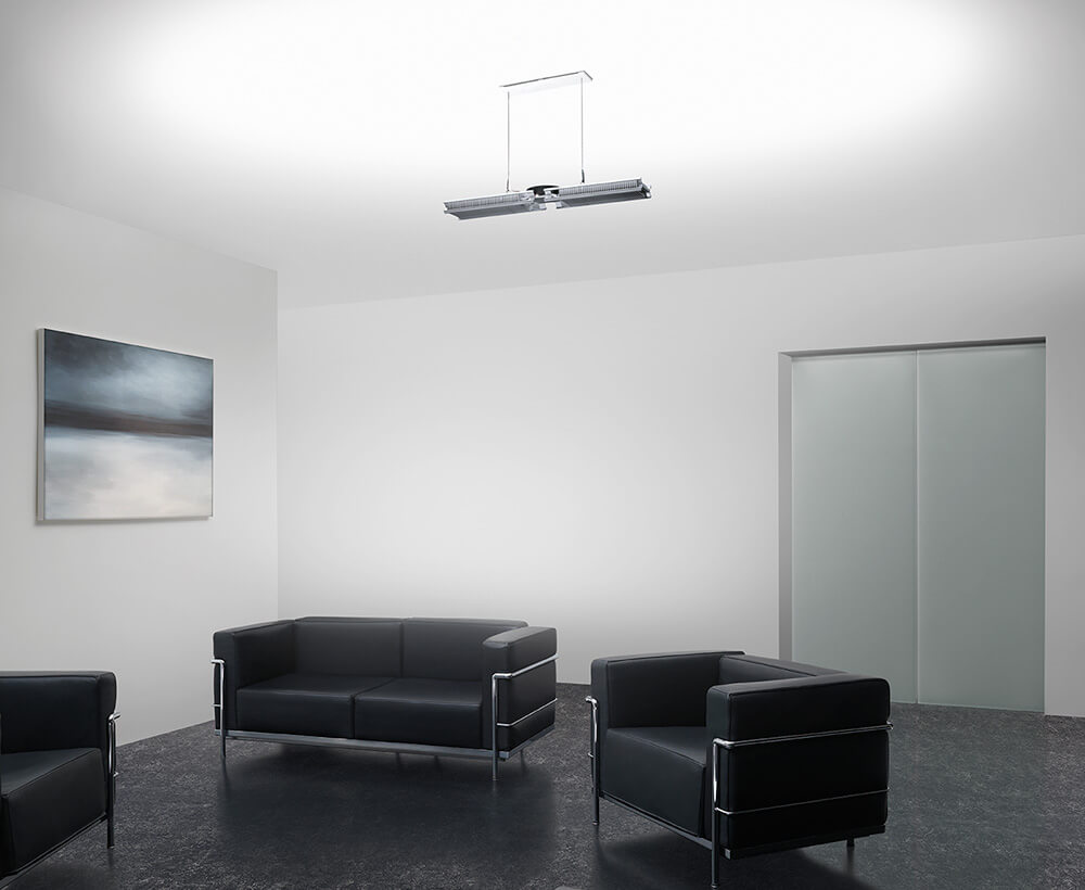 Cu-Beam up-light install image in reception area.