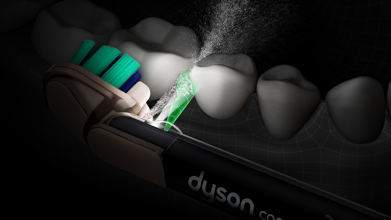 Dyson CameraJet 水牙線電動牙刷將液體噴射至牙縫間。