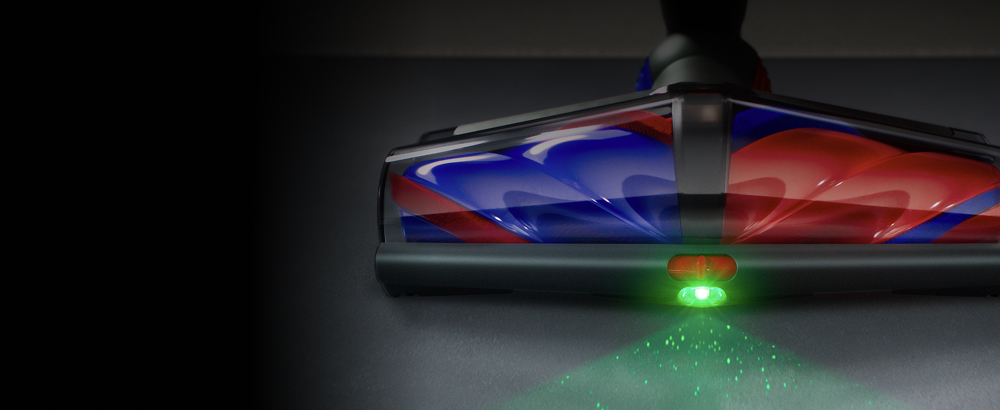 The All Floor Cones Sense cleaner head adapts suction between floor types.