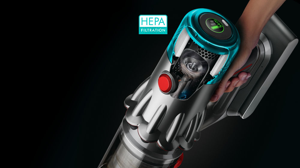 The Dyson HEPA filter located on top of the V12 Origin vacuum.