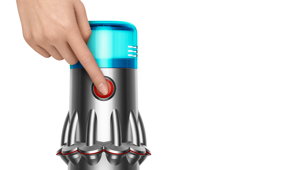 Finger touching the single-button power control.