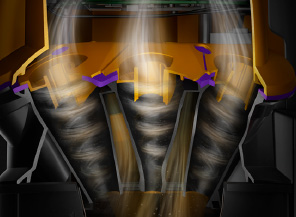 Graphic of root cyclones generating powerful centrigugal forces.