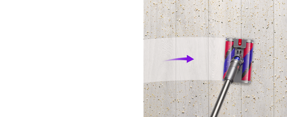 Diagram of Double Fluffy™ cleaner head moving right to left.