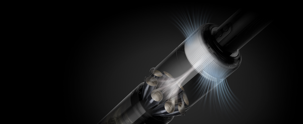 Cutaway diagram showing Dyson Omni-glide™ vacuum filtration system.