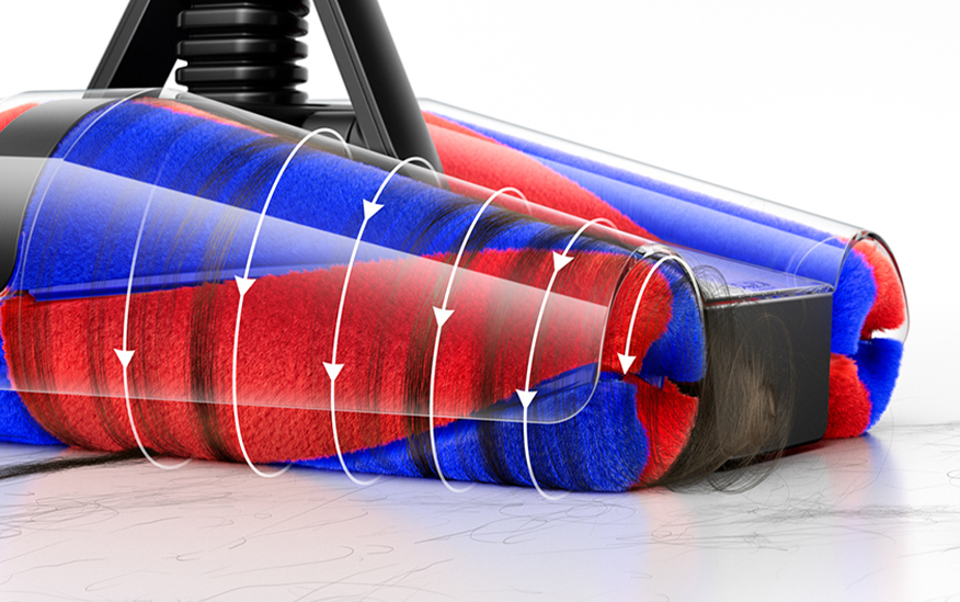 Fluffycones cleaner head with arrows showing the movement of hair.