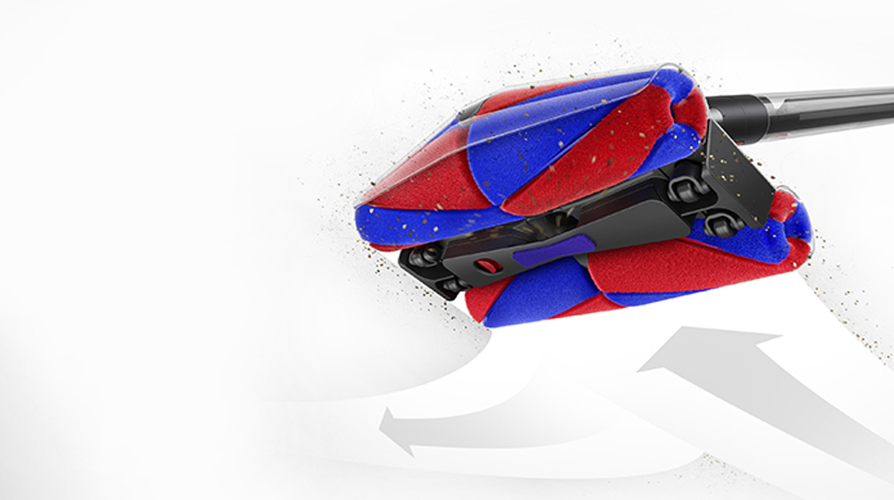 Fluffycones cleaner head from underneath, showing the directions it moves in. 