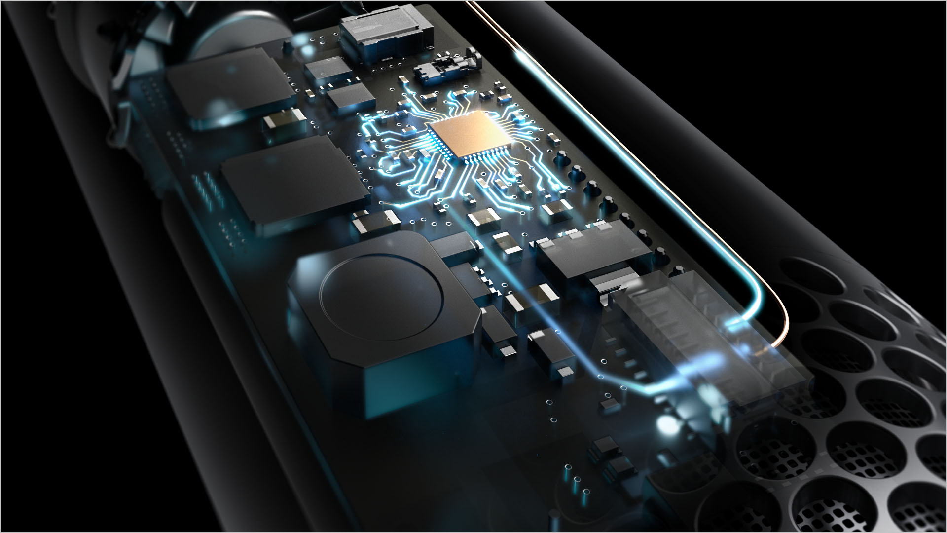 Coupe rapprochée des éléments de contrôle de la chaleur à l'intérieur du Dyson Airwrap