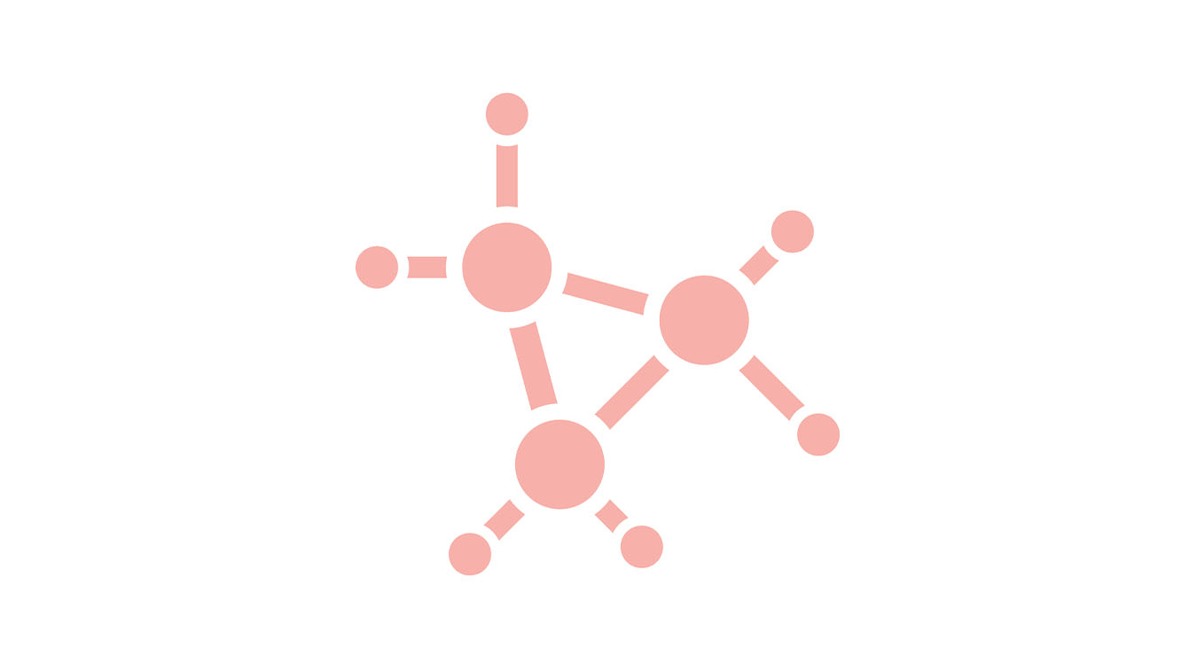 Molecular structure icon in pink.